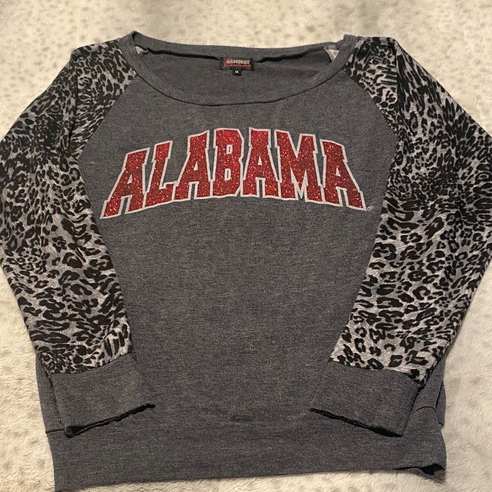 Alabama Graphic Sweatshirt with Leopard Sleeves